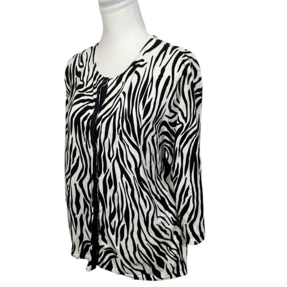 Designers Originals | Size 2XL Black White Zebra Print ButtonUp Cardigan Sweater - Picture 3 of 4